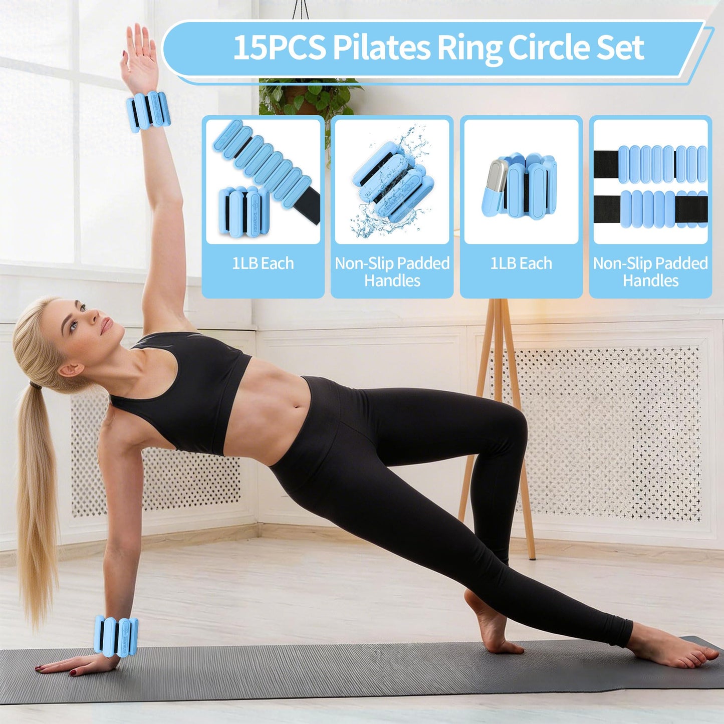 DICYWUDI Pilates Essentials Kit for Home Women, Pilates Equipment for Workouts, 6 Fabric Resistance Bands, 12 Inch Magic Circle Yoga Ring, Mini Exercise Ball, Great Exercise Accessories