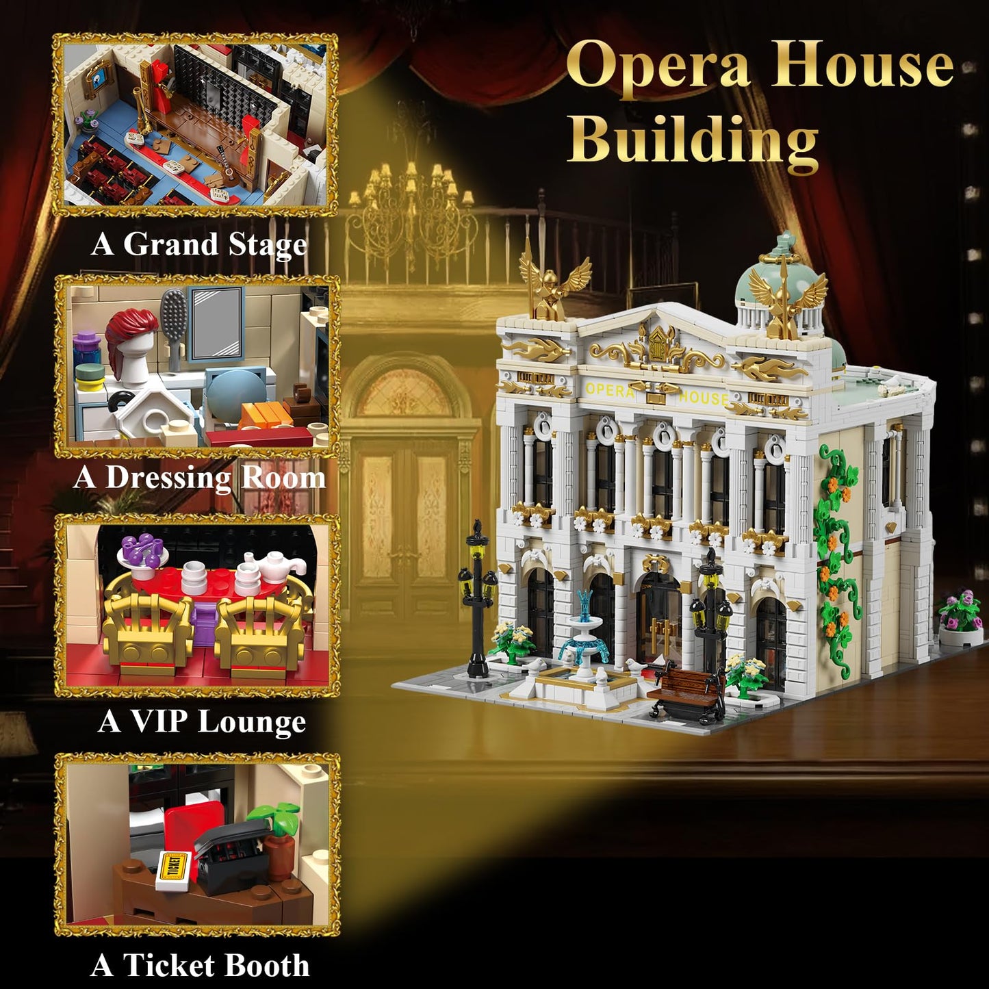 Holexapyd Paris Opera House Modular Building Sets for Adults, European Theater Architecture with Light Kit & 8 Figures, Collectible Club Building with Guitar for Music Lovers Gifts (4490 PCS)