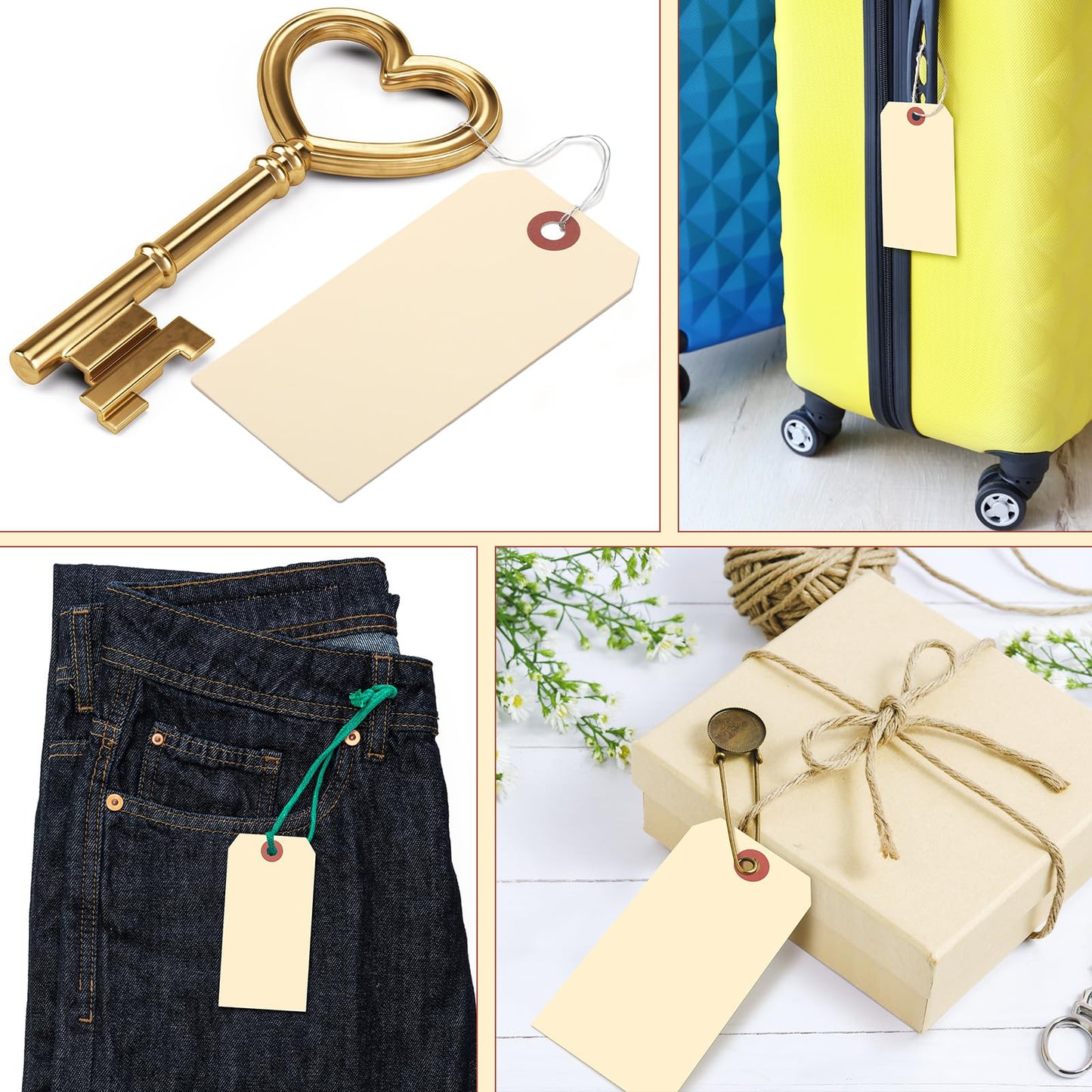 Sayglossy 1000 Pcs Blank Manila Shipping Tags with Wire 2 3/4" x 1 3/8" Yellow Paper Hang Luggage Price Asset Gift Label Tags