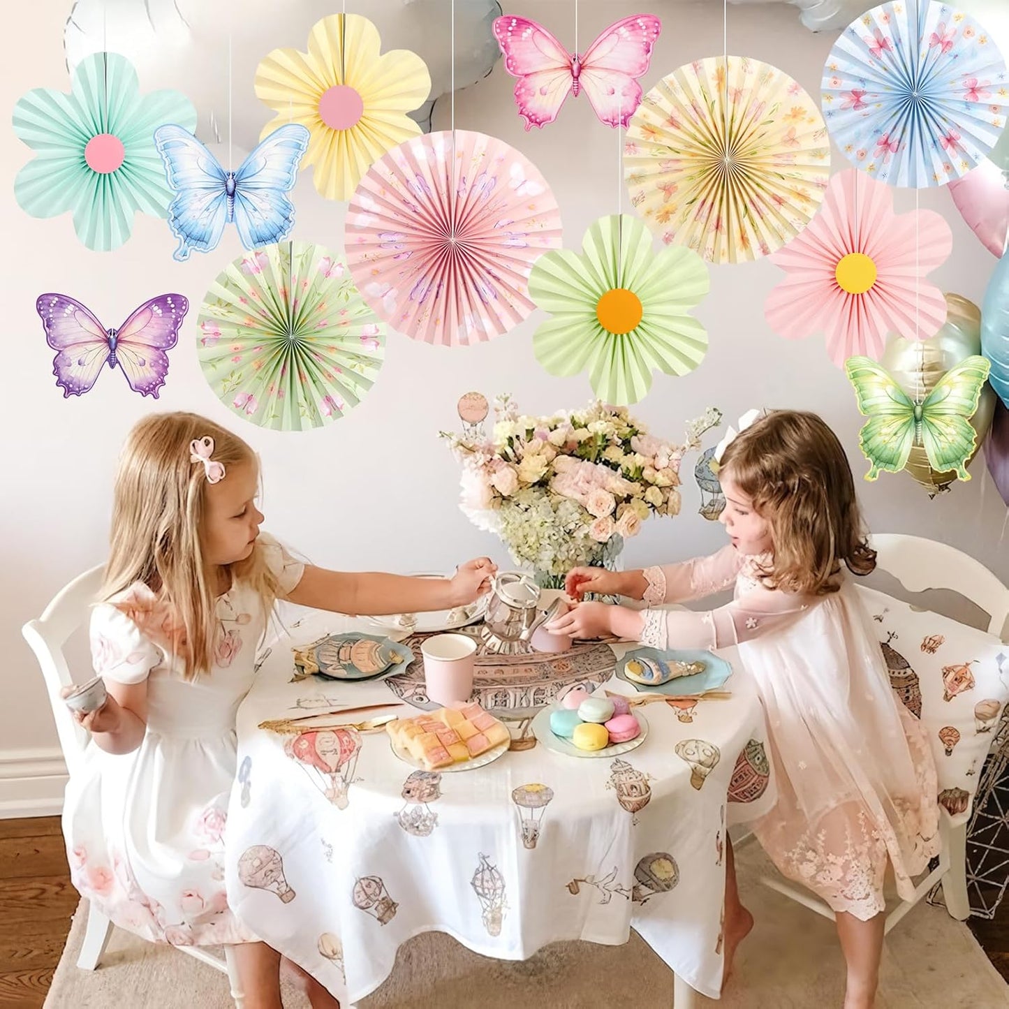 Skiennix Pastel Butterfly Garden Paper Fan - Floral Wall Decorations for Parties & Events