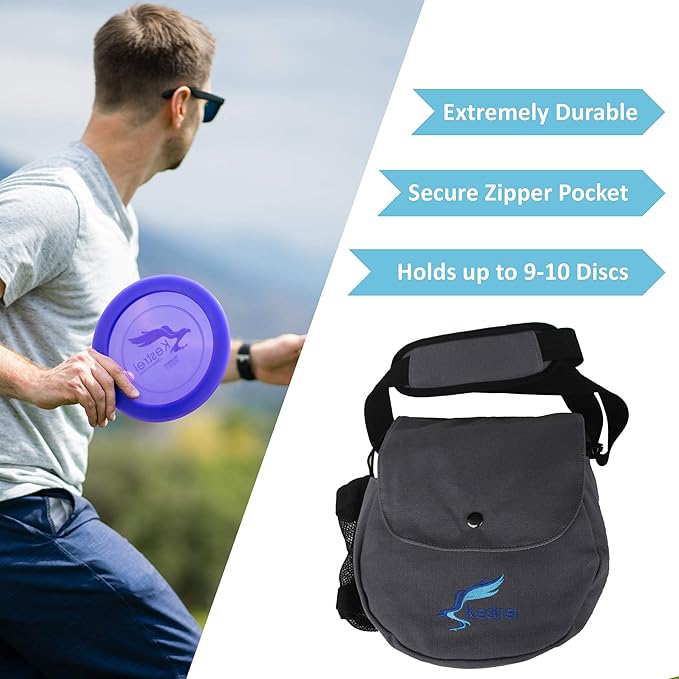 Kestrel Black Disc Golf Bag - Fits 6-10 Golf Discs + Bottle - For Beginner & Advanced Golfers - Extremely Durable Canvas - Frisbee Golf Bag - Small Sling/Shoulder Disc Golf Bag For Men & Women