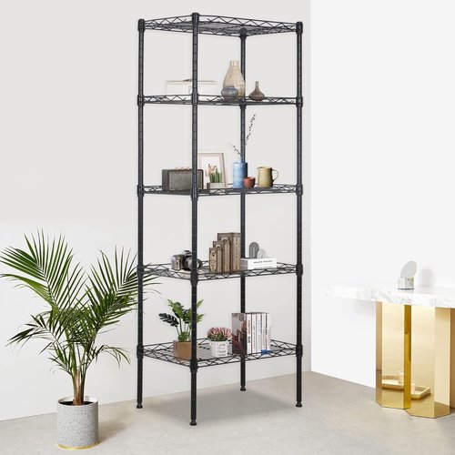 FDW Wire Shelving Unit - 5-Tier Adjustable Metal Shelves for Kitchen & Garage | 17L x 12W x 48H, Black