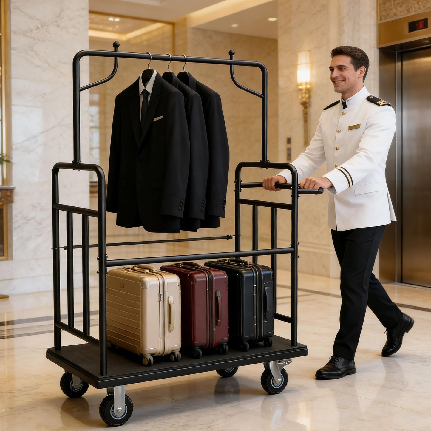 Luggage Cart with Wheels,1100LBS Heavy-Duty Luggage Trolley & Hand Truck,360° Silent Wheels with Anti-Collision Strip,Platform Dolly for Hotel Bellman,Airport and Resort Use