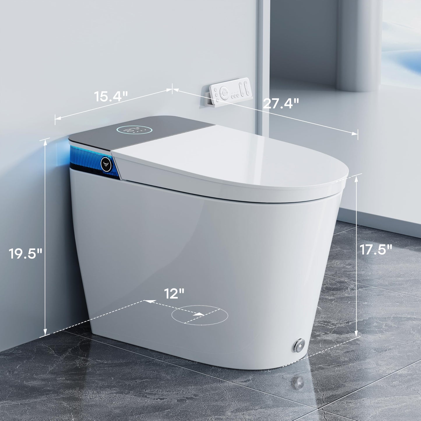 HOROW Artistic Bidet Toilet, Smart Toilet with ADA Chair Height, MAP 1000g Powerful Flush, Auto Open/Close Lid, Instant Warm Water, Elongated Heated Seat, Deodorization
