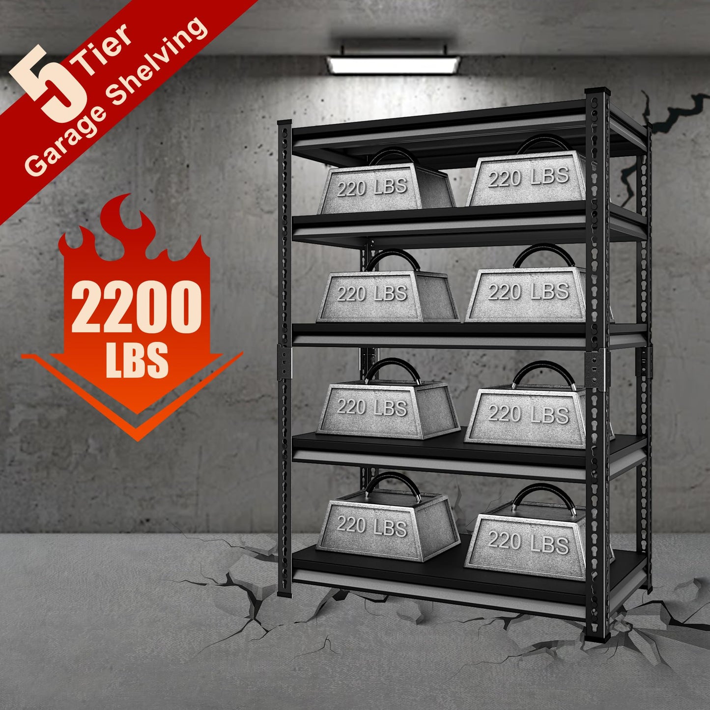 SDXYSTCE Garage Shelving Heavy Duty, 2200 Lbs Loads Garage Storage Shelves Heavy Duty, 5-Tier Metal Shelving Units and Storage for Basement, Retiple Tanks,40''Wx18 Dx72 H,Black