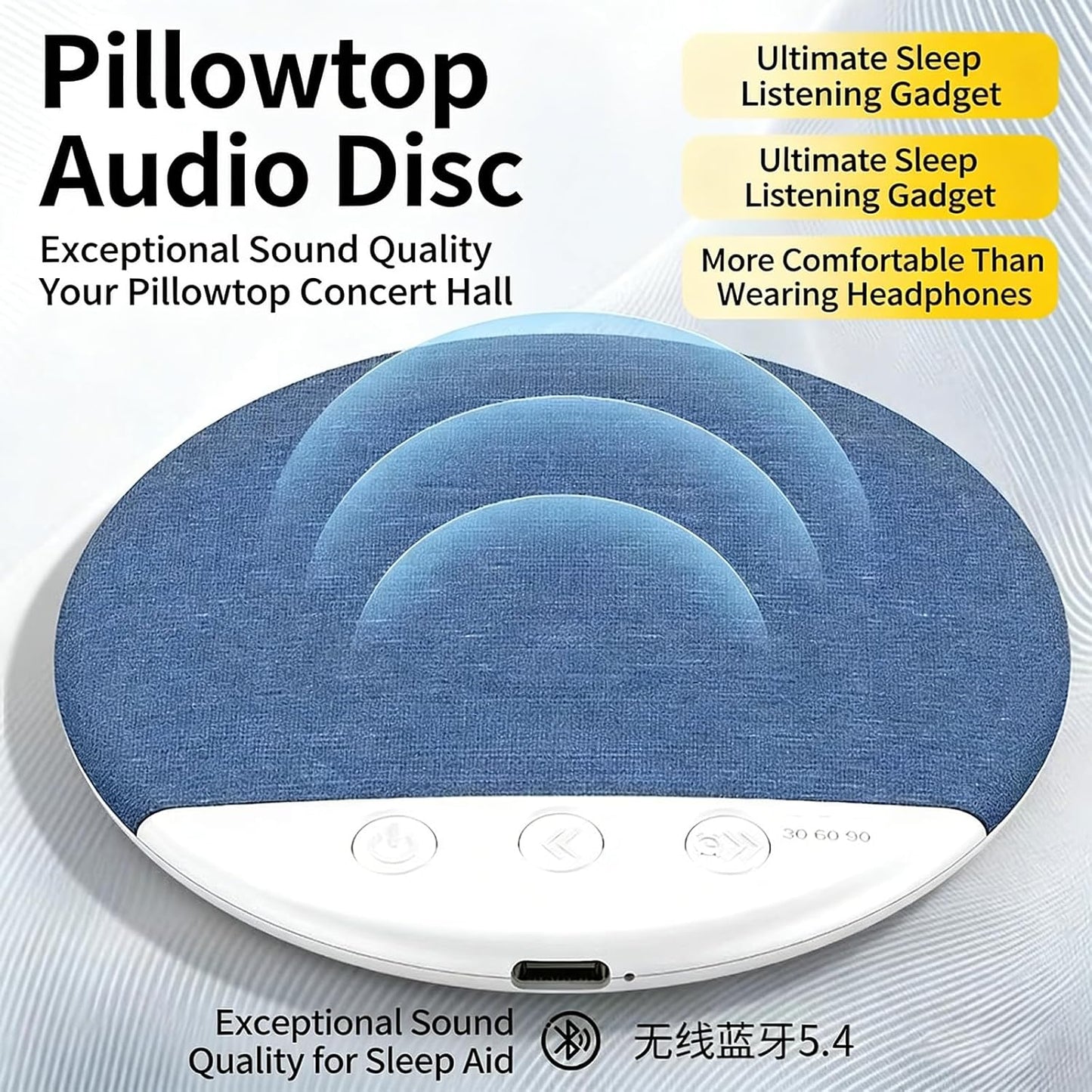 Generic Bluetooth Pillow Speaker for Sleeping with White Noise Timer & Ultra Thin Mini Design Under Pillow Speaker
