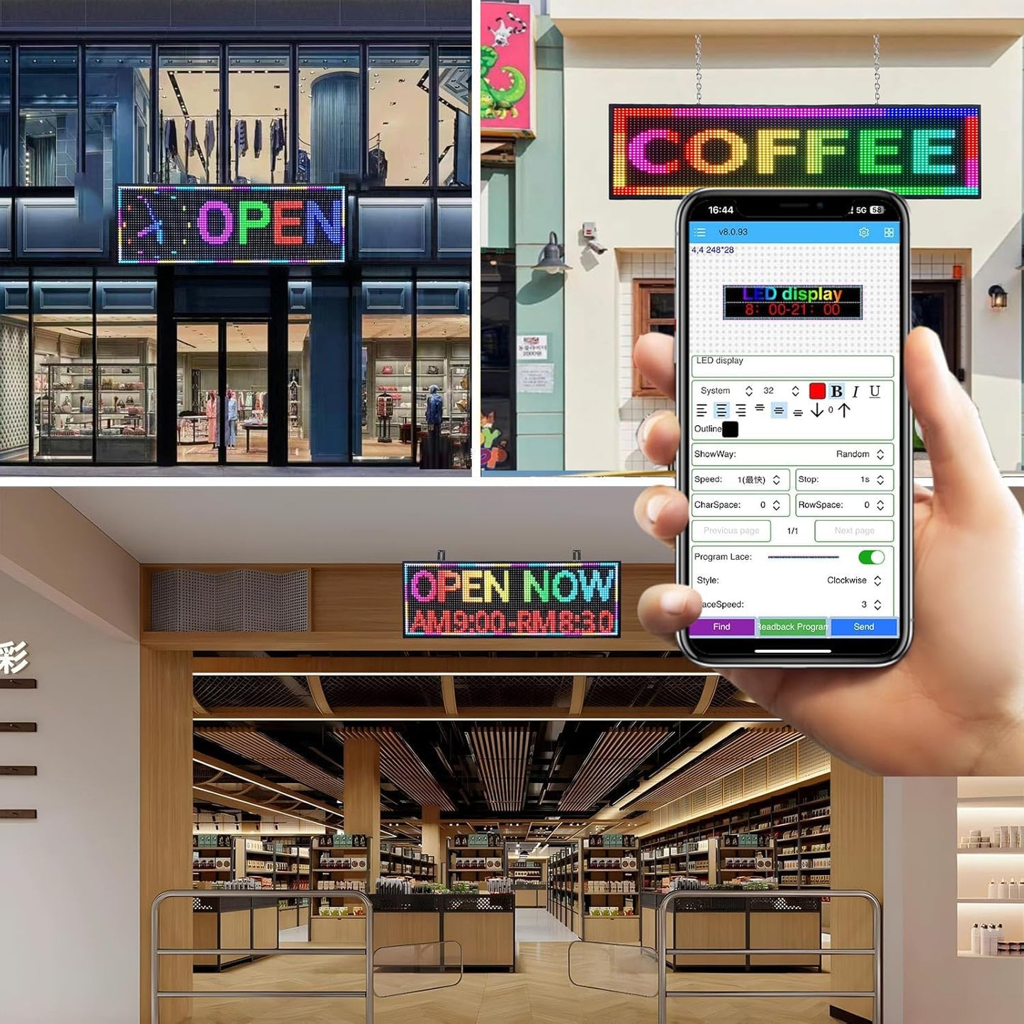 P10 Programmable Outdoor LED Sign, 39x14 Inch WiFi Controlled Full Color Digital Display Board, High Brightness Waterproof Scrolling Message Electronic Display for Commercial Business Advertising