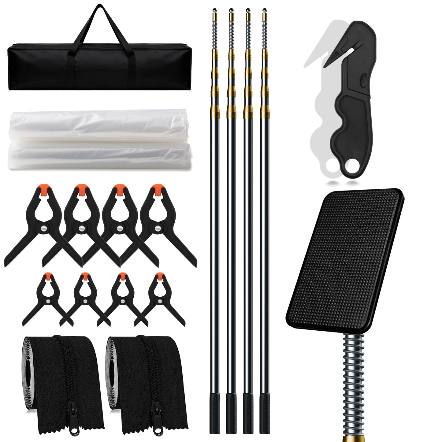 MAYOKEN® 13 16FT Dust Barrier Poles (4 Pack), Spring-Top Telescoping Poles for Construction & Renovation – Dust Containment System with Plastic Sheeting,2 self-Adhesive Zipper & Carry Bag