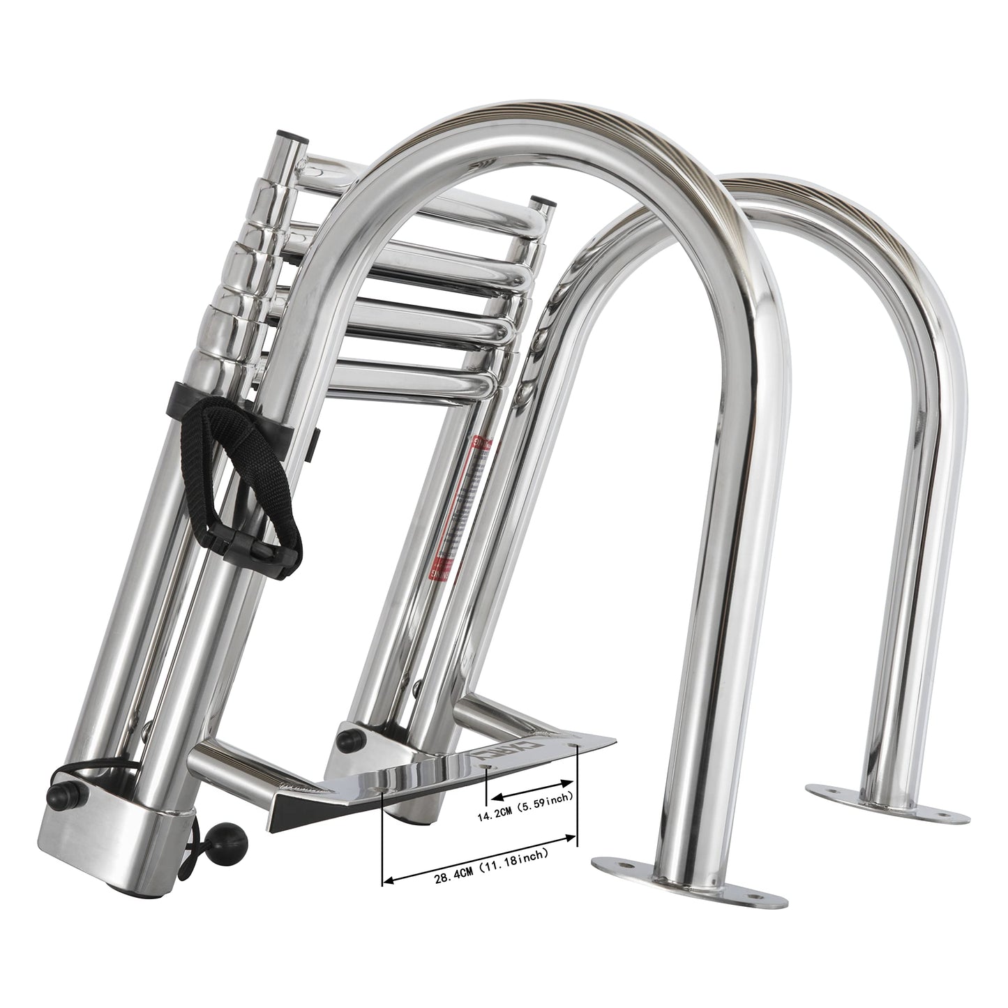 4 Step Pontoon Boat Ladder, Stainless Steel Telescoping Heavy Duty Pontoon Swim Boarding Ladder for Outboards, Yacht, Fishing Boat, Swimming Pool Dock Ladder, with Nonslip Steps ﻿