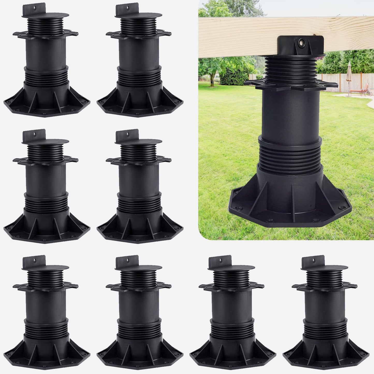 8 Packs Adjustable Deck Support Deck Blocks Plastic Pedestal Paver, Shed Foundation Base Deck Block Floor Raising 5.5" - 8.7", Joist Support Pedestals for Wood WPC Aluminum Foundation Kit