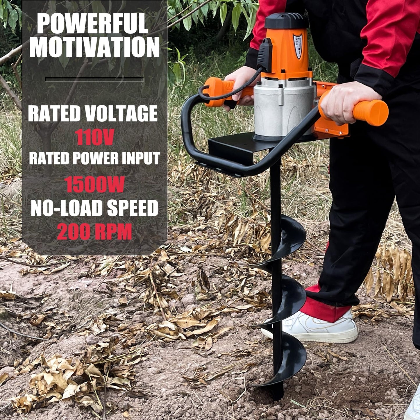 HIGOSPRO 1500W Electric Post-Hole Digger, 6-Inch & 4-Inch Auger Bit Earth Auger, Ideal for Post Hole Digging, Drilling, Tree Planting（No Bag）