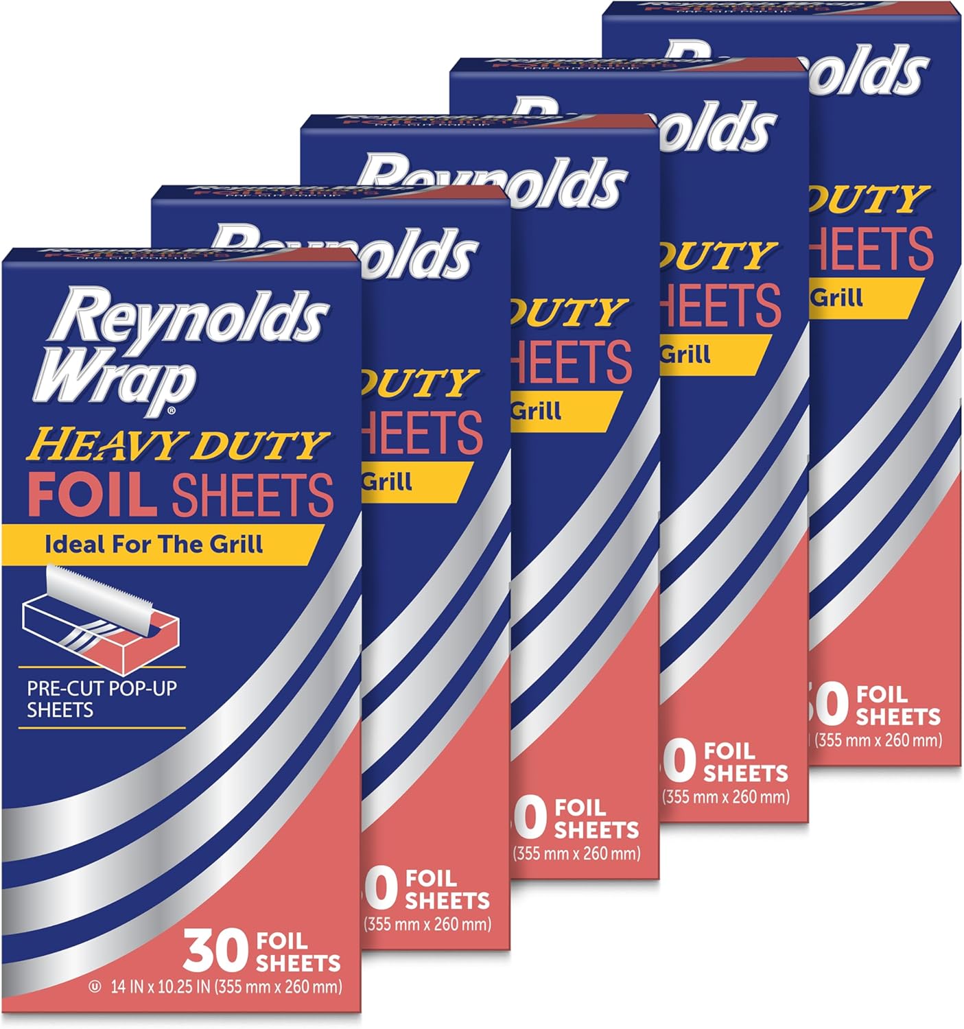 Reynolds Wrap Heavy Duty Aluminum Foil Sheets - Pre-Cut Pop-Up Design | 30 Sheets (Pack of 5)