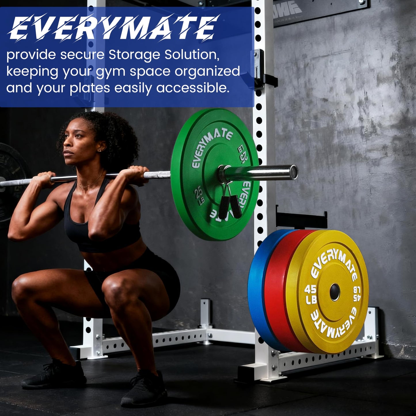 EVERYMATE Power Rack & Squat Rack Attachments Olympic Weight Plate Holder – Fits 3x3 Inch Tubes, 1" Hole – Bumper Plate Storage（4 pack）