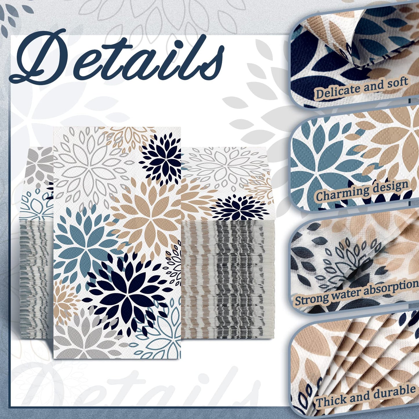 Karenhi 200 Pcs Floral Hand Paper Towel 2 Ply Dahlia Flower Guest Napkins Spring Guest Paper Napkins for Bathroom Disposable Hand Towels for Wedding Bridal Baby Shower Birthday Party
