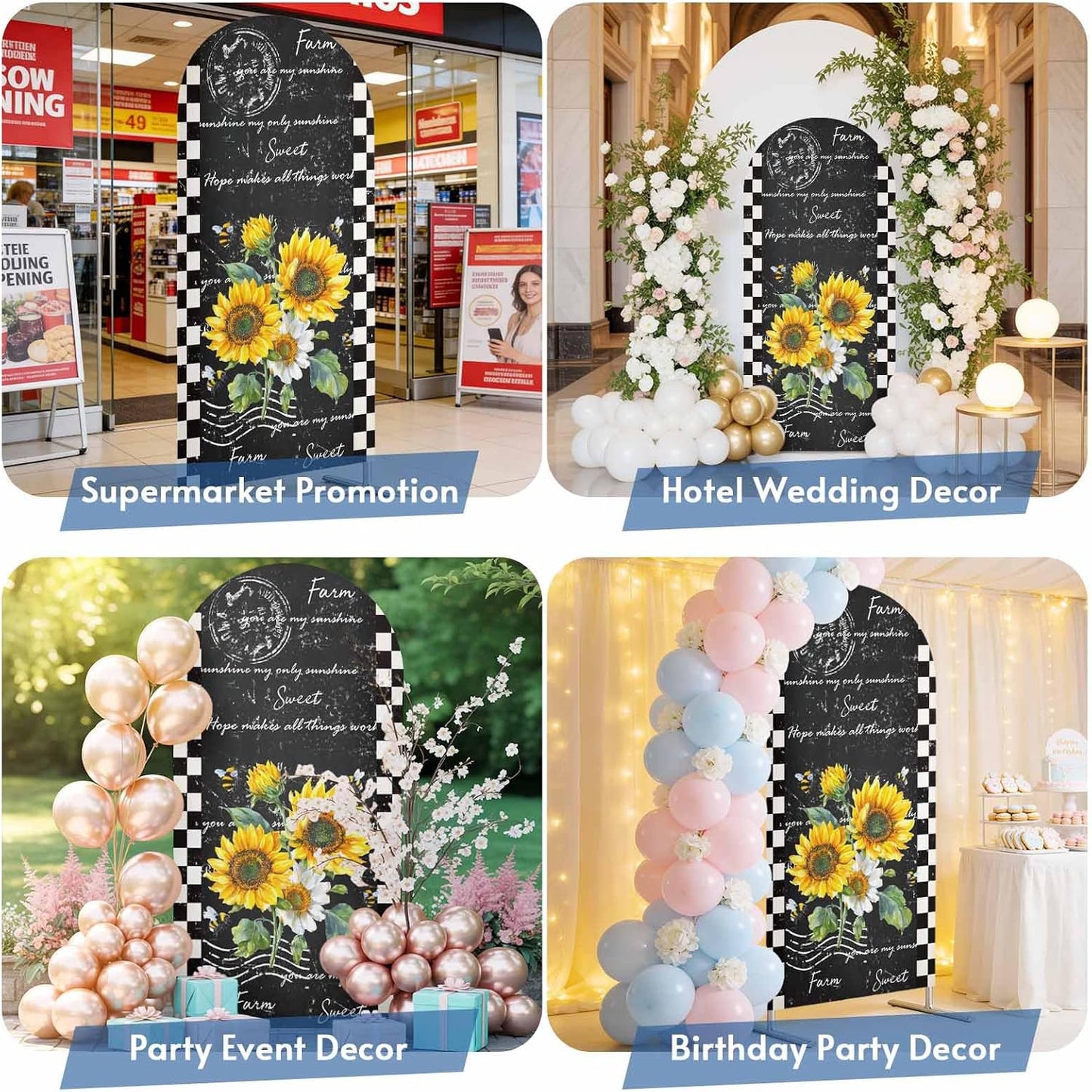 Jnbasdffb 6.6 Yellow White Sunflower Wedding Arch Cover, Stretchy Spandex Arch Backdrop Stand Covers FT, Leaves Oil