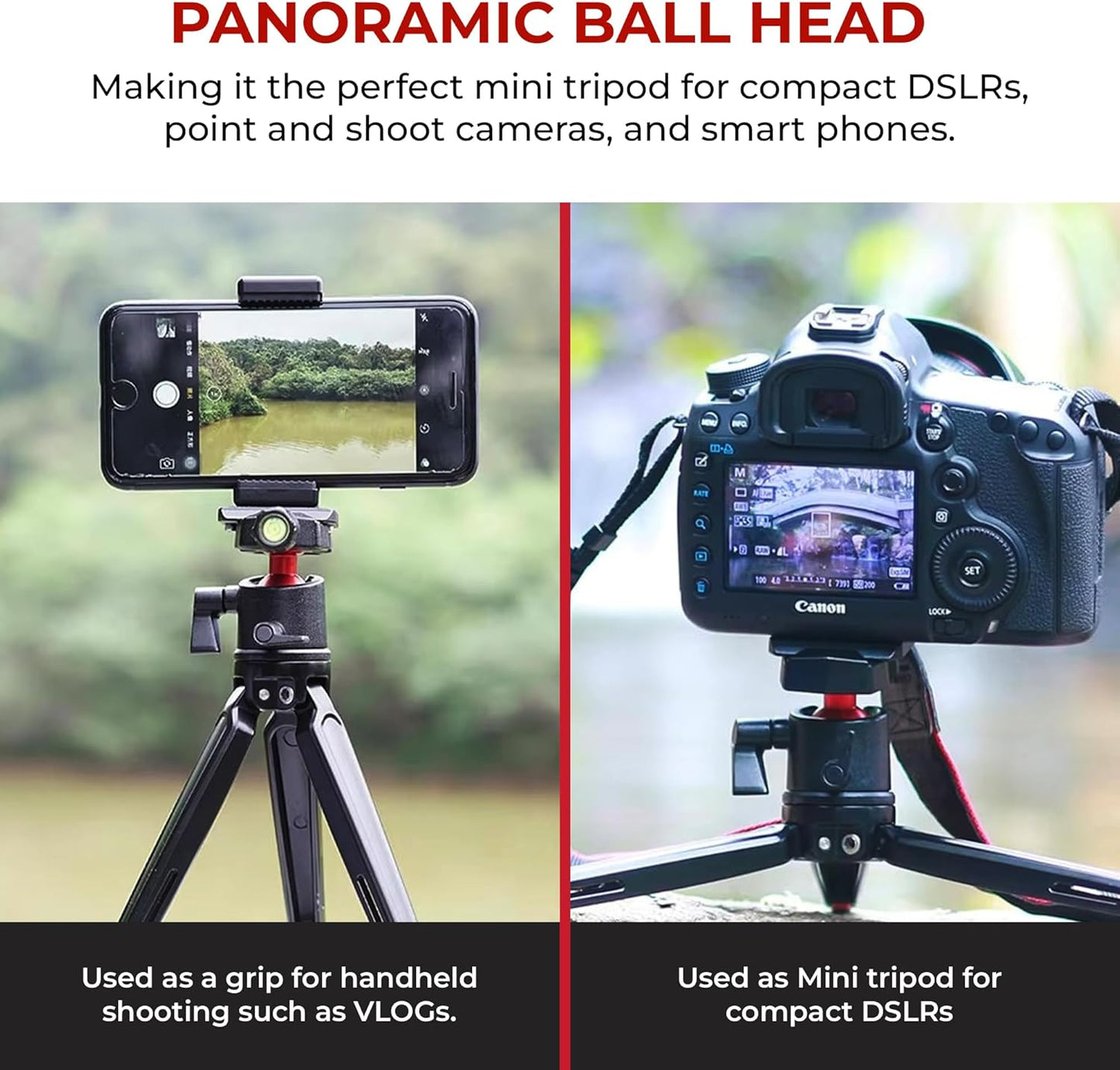Reflex Camera 9" 360 1/4"-20 5Kg Metal Mini Tripod Desktop Tripod with Ball Head and Screw for DSLR Cameras