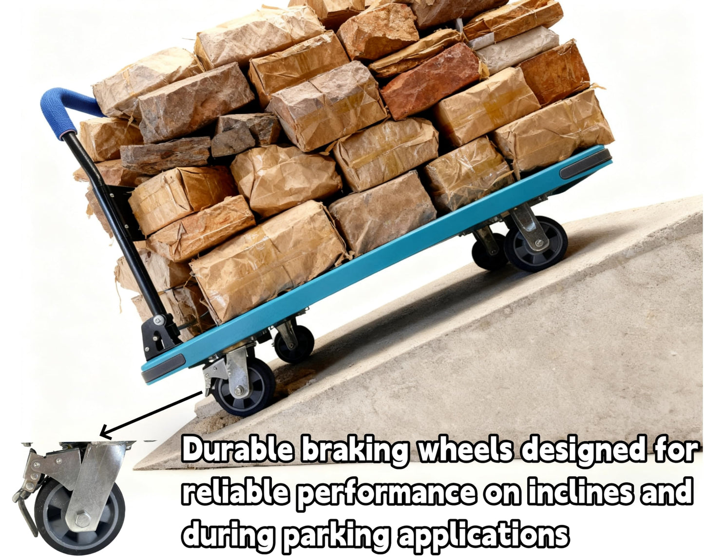 YVZNC Heavy Duty Flatbed Cart with Brake Wheels,Push Cart Dolly,Suitable for Outdoor and Warehouse Workers for Moving Goods on Smooth and Rough Surfaces,Carries 1323lbs（35.4"x23.6"x34.6"）