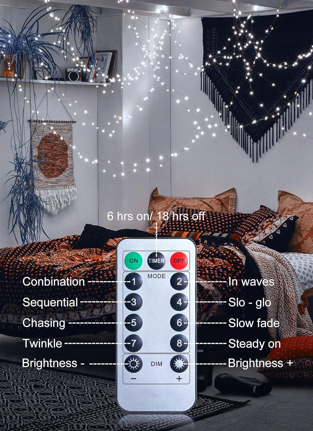 Skiennix 33Ft 100LED Outdoor String Lights - Waterproof Pure White Fairy Lights with Remote for Indoor & Outdoor Decor