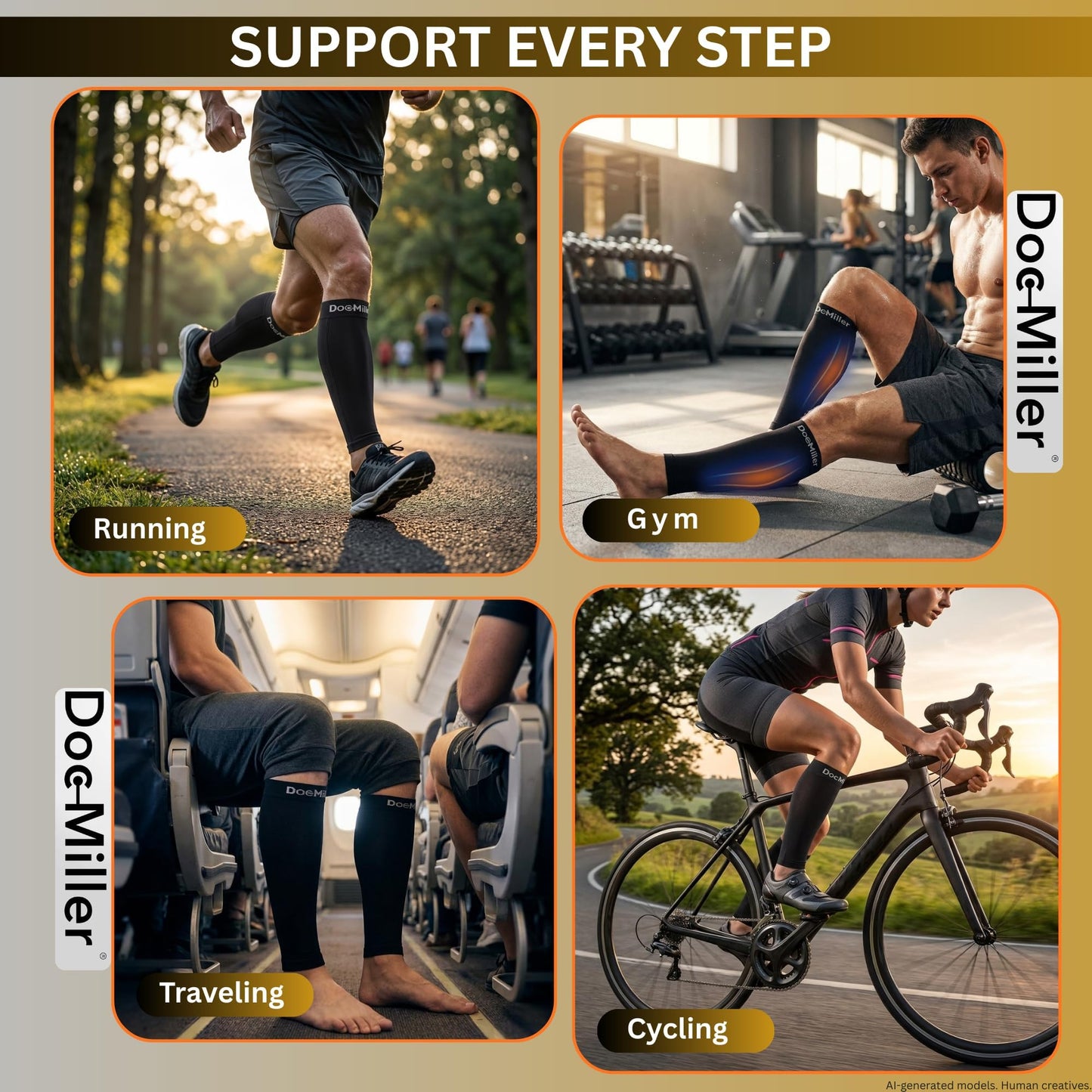 Doc Miller Calf Compression Sleeve for Petite Women & Men, 15-20 mmHg, Footless Leg Sleeve Brace for Varicose Veins, Pregnancy, Running & Cycling, Knee-High, Shin Splints, Recovery, 1 Pair