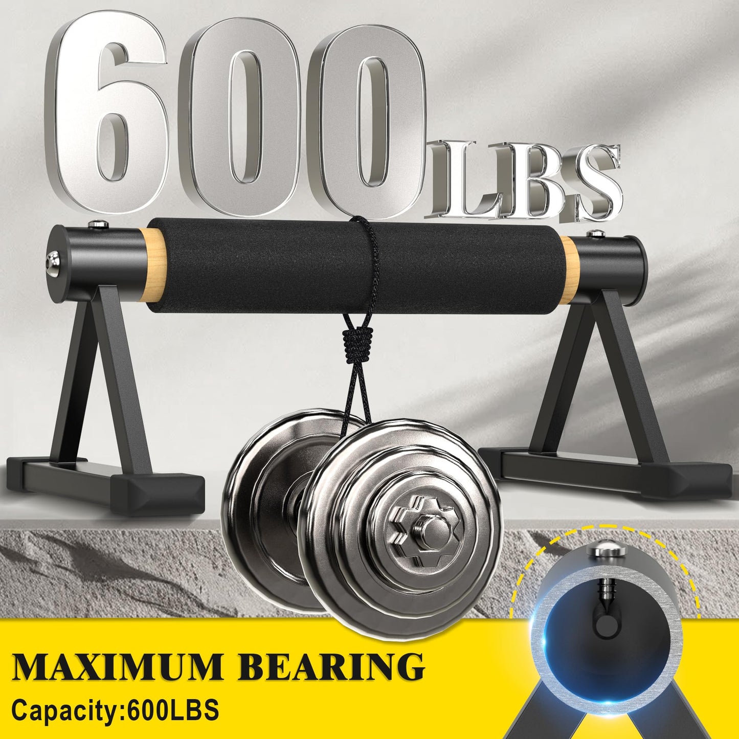 Wood Parallettes Push Up Bars, Solid Wooden Handstand Bars with Anti-Slip Grip, Sturdy Metal Bracket Supports 600 lbs for Calisthenics, Fitness and Floor workout
