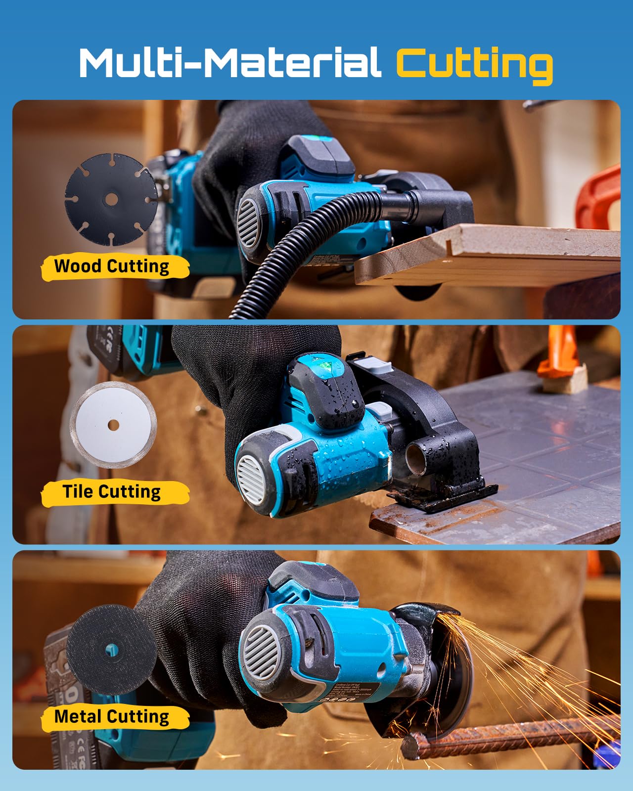 Seesii 3" Cut Off Tool Cordless 21V Max - Brushless & Compact, 20000 RPM Mini Circular Saw with 3/8" Arbor Blades, 0.1s Brake, Forward/Reverse, 2×4.0Ah Batteries for Wood, Metal, Tile, Rebar