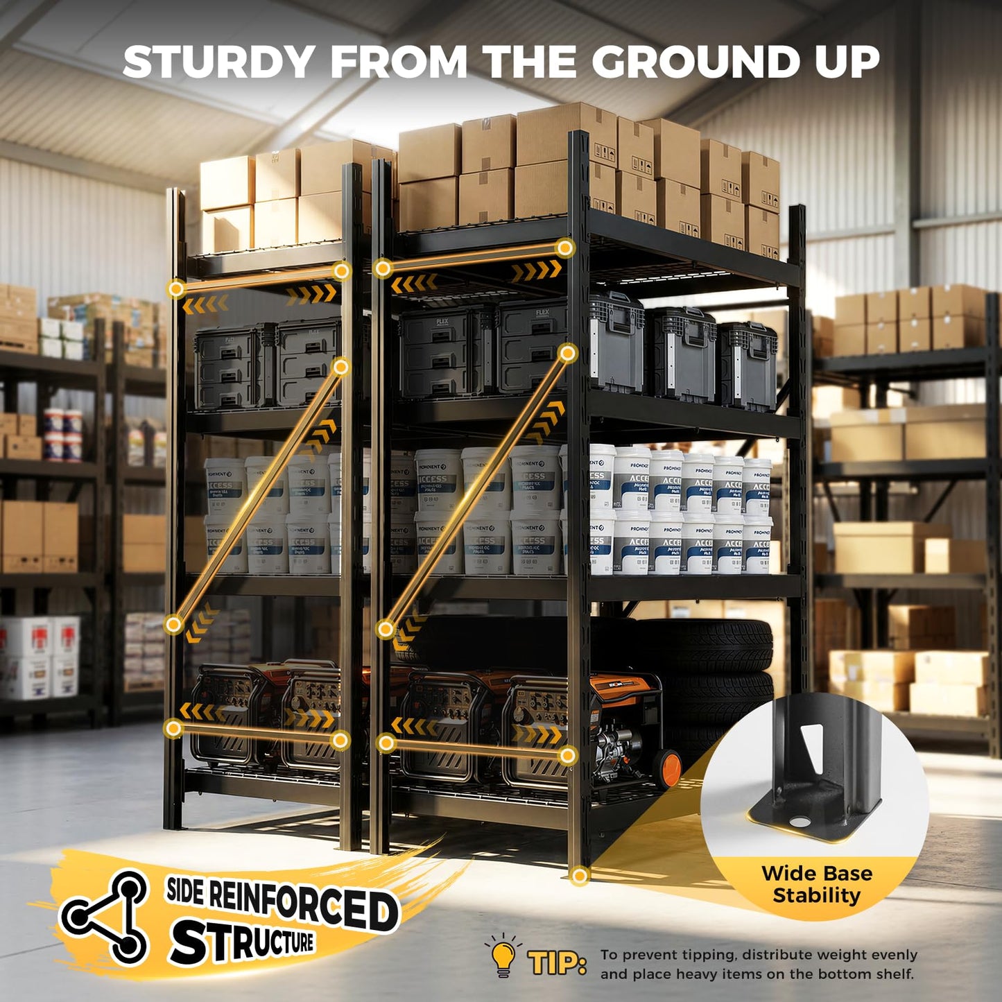 CAMMOO 72''W Heavy Duty Storage Shelves, 6000LBS Metal Garage Shelving Unit with Magnetic Label, Upgraded Structure, Solid Steel Industrial Rack, Easy Assembly for Basement, 72''W x 24''D x 72''H