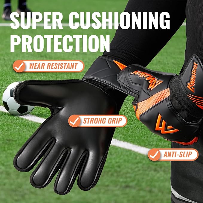 Malker Goalkeeper Gloves Soccer Goalie Gloves with Strong Grips Palms Anti-Slip Latex Breathable Football Gloves for Kids Youth Adult