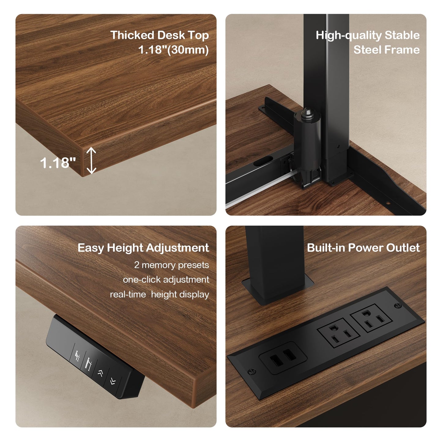 ModernMate 63" Standing Desk with File Cabinet, Privacy Panel, AC/USB, 1.18" Desktop, Executive L Shaped Height Adjustable Electric Stand Up Desk, Home Office Table with 3 Drawers, Black Walnut