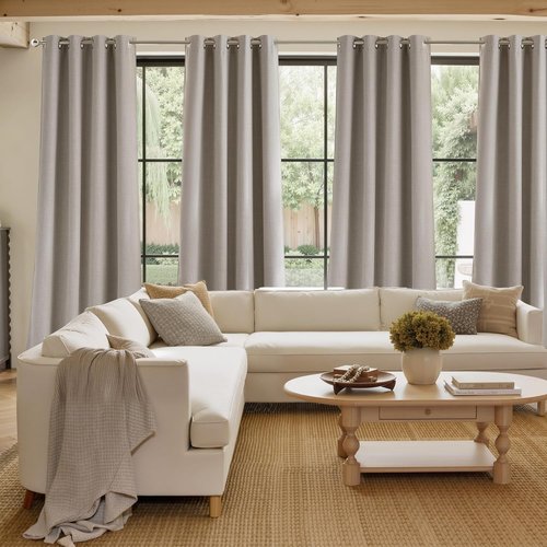NICETOWN Blackout Curtains - Short Faux Linen Angora Privacy Panels, 63 Inches Long, Modern Farmhouse Style, 2 Panels (W42 x L63)