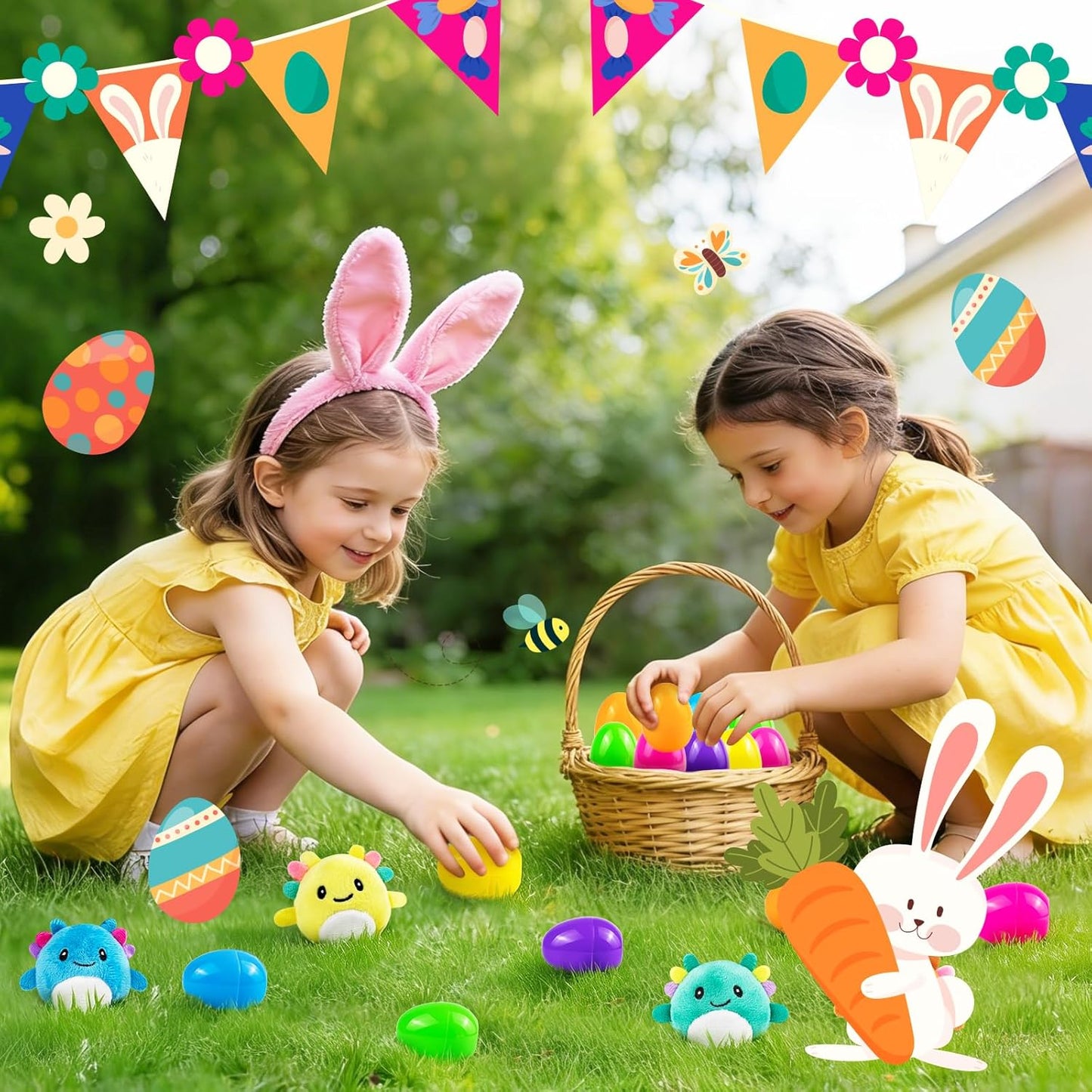 Skiennix Easter Basket Stuffers - 12 Pack Prefilled Plastic Eggs with Axolotl Plush Toys for Kids