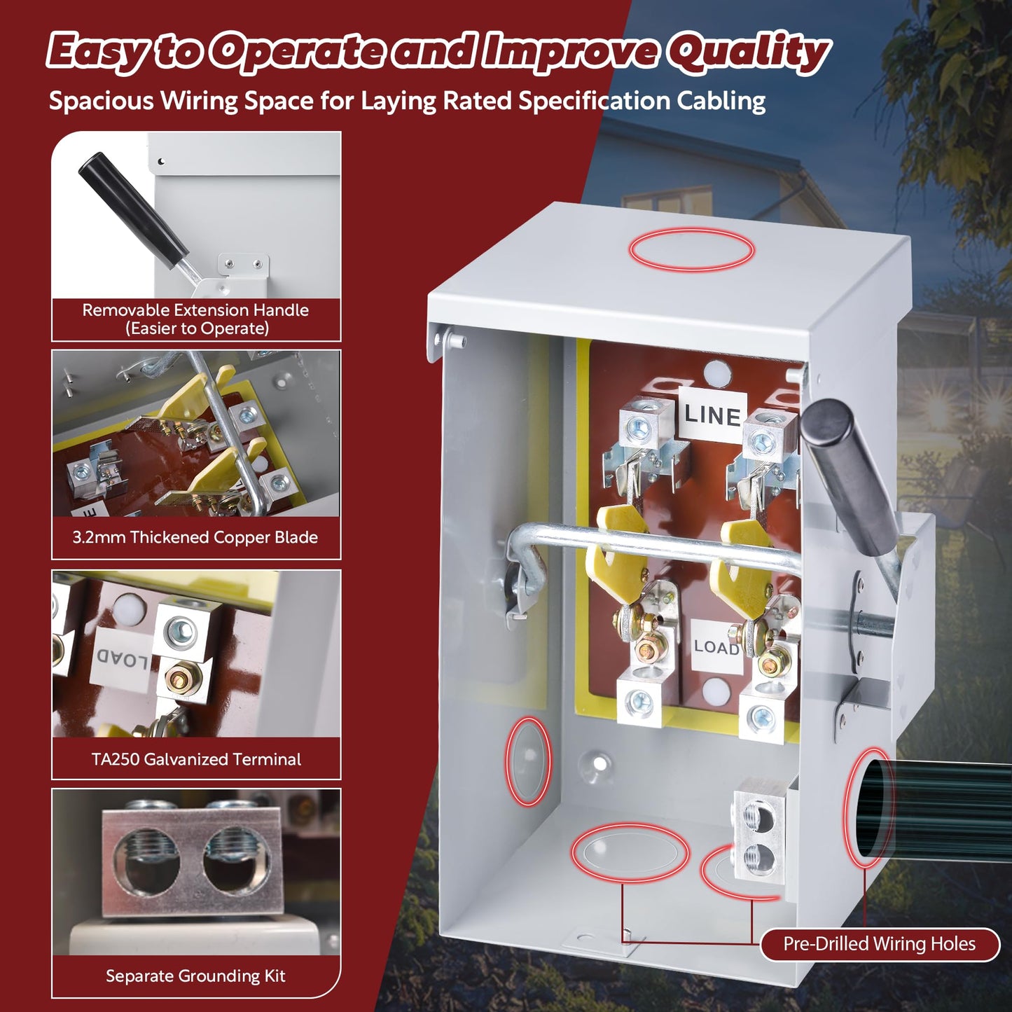 100 Amp Disconnect Switch Box, 120/240V 2 Pole Heavy Duty Safety Switch with Ground, Multi-Safety Protection Design, Non-Fusible, Galvanized Steel Enclosure, NEMA 3R Standards for Indoor and Outdoor