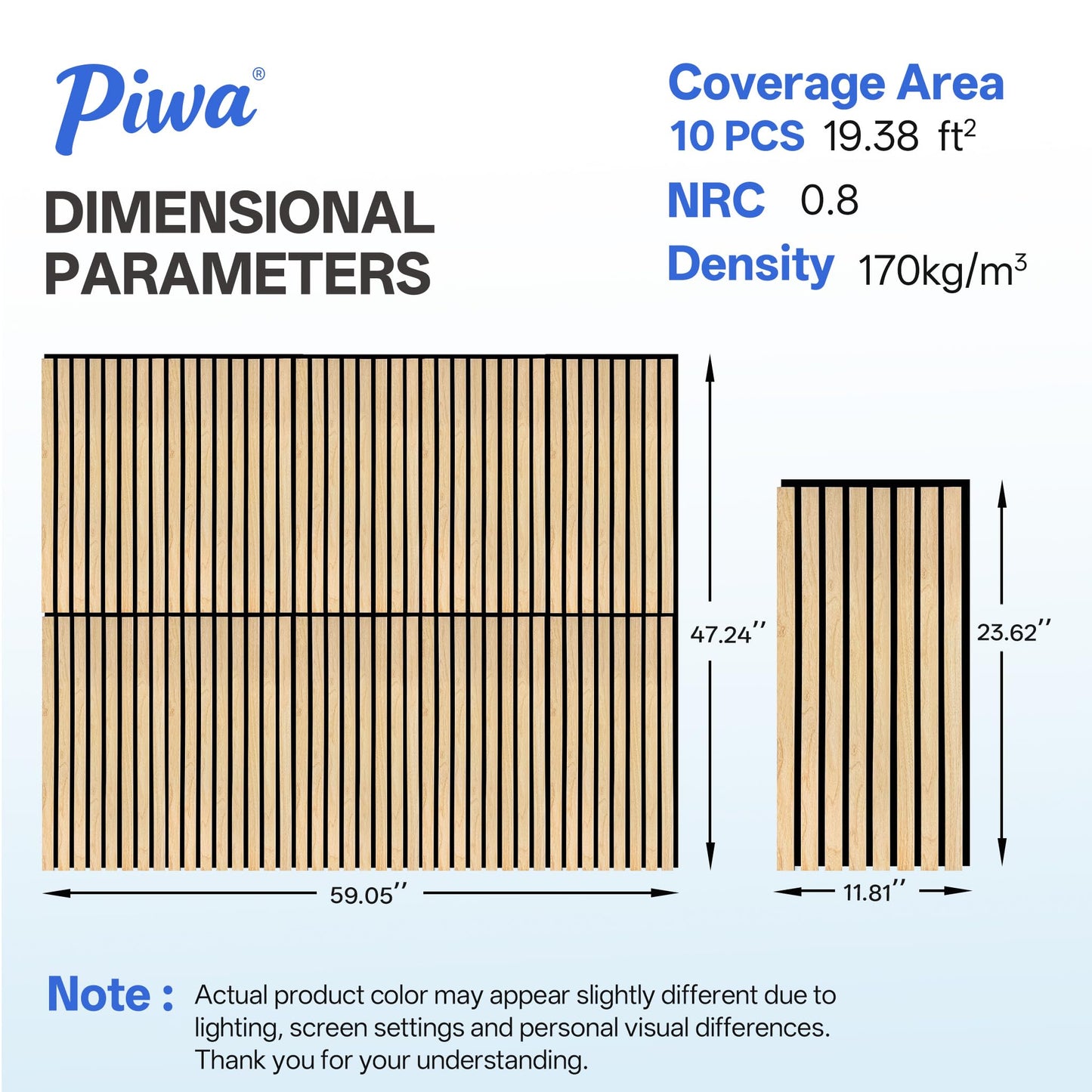 PIWA Wood Slat Acoustic Wall Panels, 10 Packs 23.6" x 11.8" Oak Soundproof Panel for Interior Wall Decor Noise Absorbing-3D Textured Wooden Panel Sound-Absorbing for Home, Office, Studio