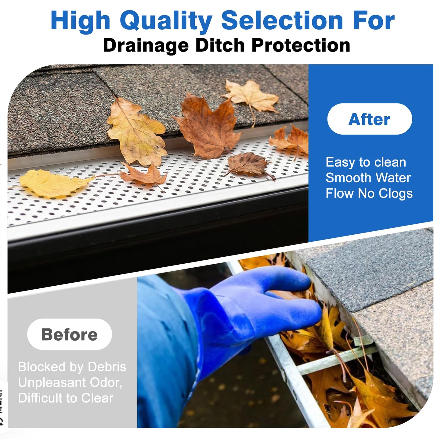 5 Inch Gutter Guard – (Mill Finish，52 PCS-200 Feet Total Length) Premium Aluminum Leaf Protection for Roof Gutters, Heavy-Duty DIY Easy Install, Clog Prevention for Leaves & Debris