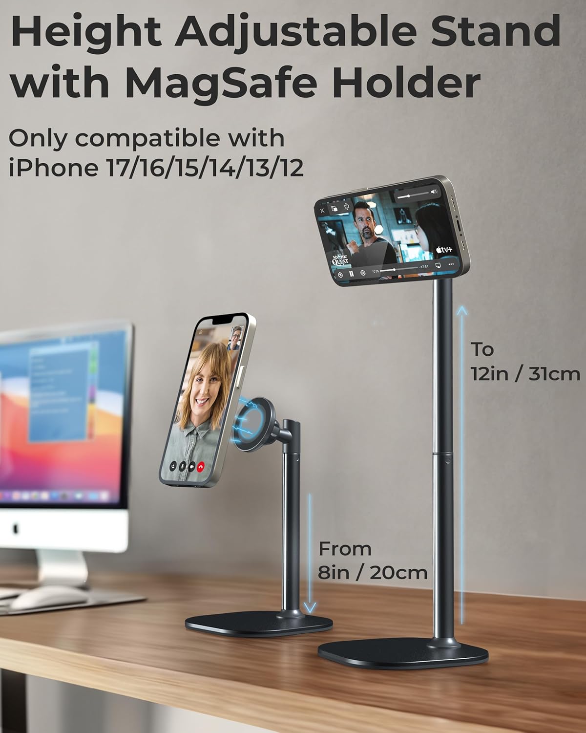 COOPER 17 16/15/14/13/12 (x2 Pack MagStand - iPhone Stand for Desk & Video Recording, Compatible with MagSafe, Stand
