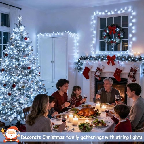 JMEXSUSS 66ft 200 LED White Christmas Lights - Connectable Twinkle String Lights for Indoor/Outdoor Use