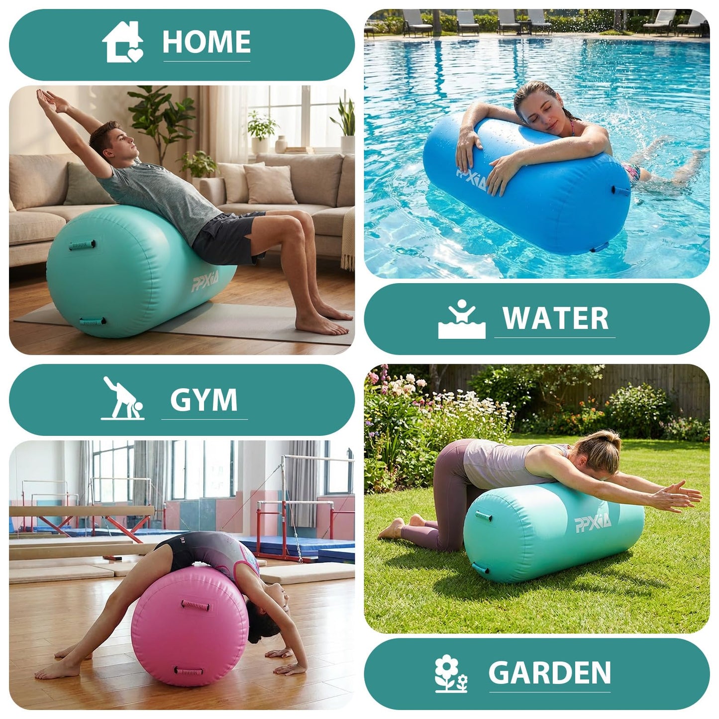 PPXIA Gymnastics Air Roller Air Barrel Inflatable Tumbling Octagon, Backhandspring Mat Backbend Gymnastic Equipment Tumble Track for Kids Training Cheerleading Home Use with Electric Pump