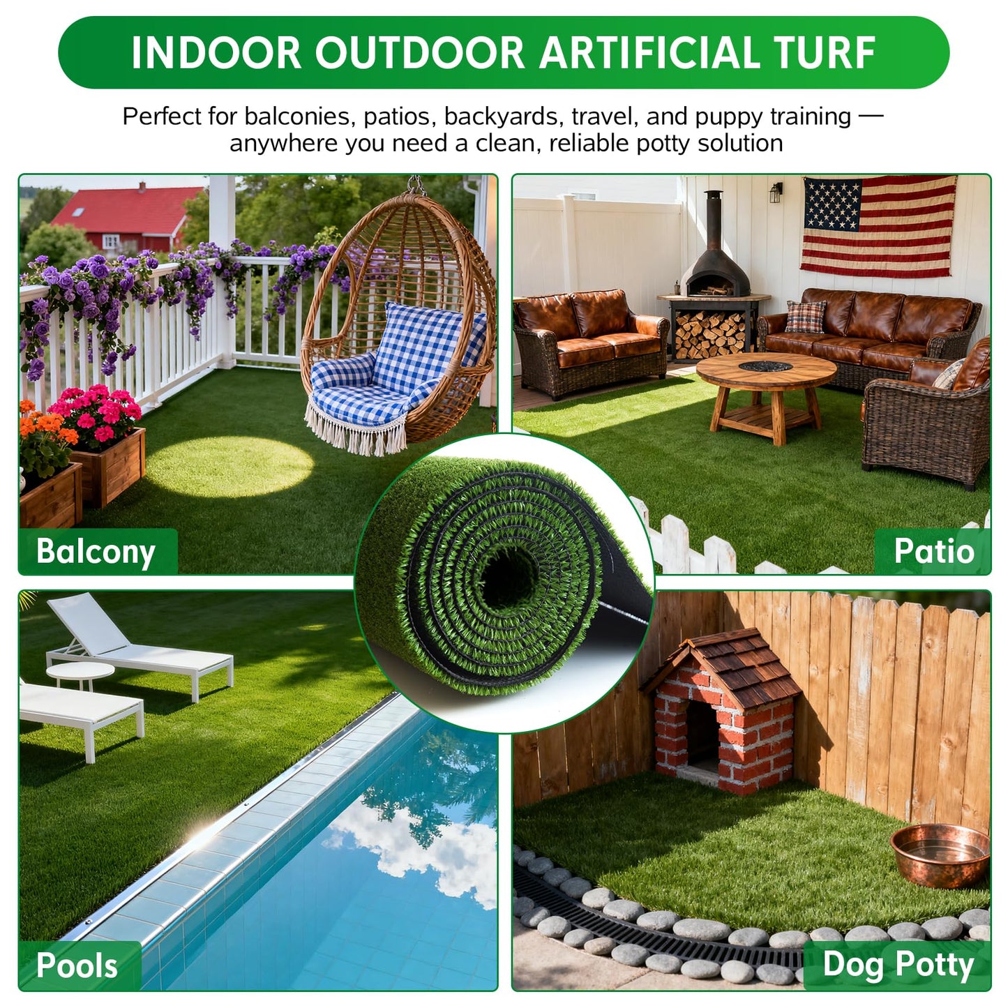 XLX TURF Artificial Grass Outdoor Runner Rug - 5FT x 10FT Fake Grass Carpet Low Pile Turf for Balcony Dogs Kids Playground - Pets Friendly