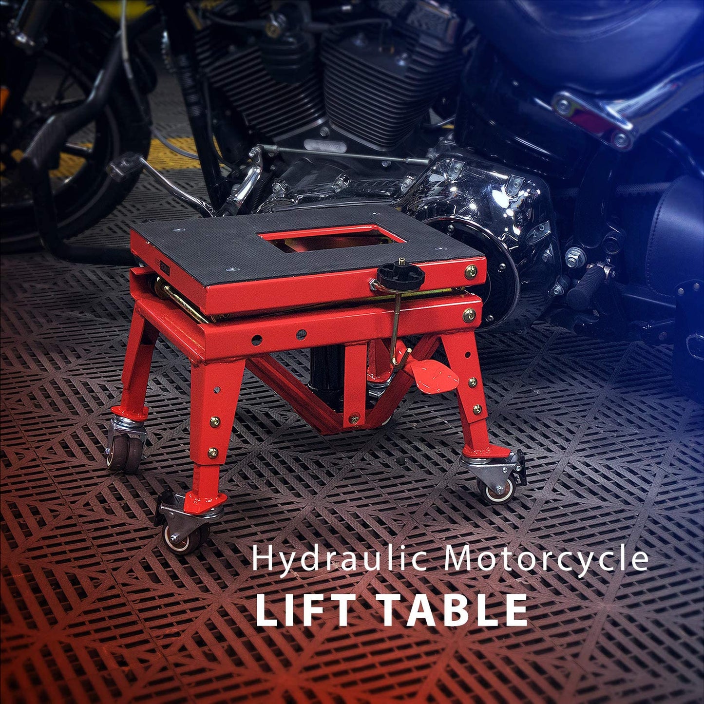 VIVOHOME Heavy Duty Hydraulic Motorcycle Lift Table Foot Operated ATV Dirt Bike Scissor Jack Stand with Motorcycle Rear Wheel Lift Universal Sport Bike Swingarm Spool Paddock Stand Combo