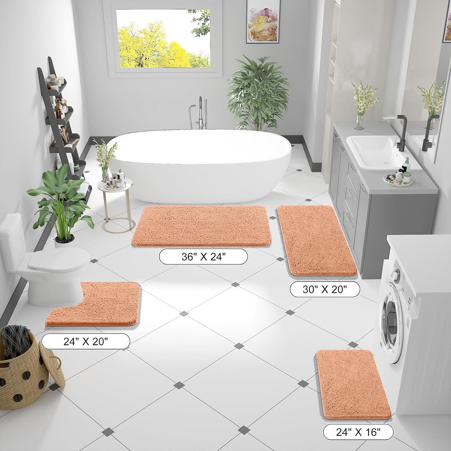 OLANLY U-Shaped Toilet Rugs - Extra Soft Chenille, Quick-Dry, Non-Slip Bath Mat | 24x20, Peach