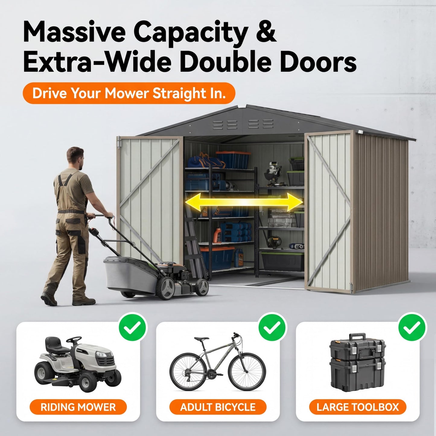 Devoko 8x10 FT Outdoor Storage Shed, Metal Tool Shed with Lockable Door&Slooping Roof, Outside Storage for Garden Backyard Patio(Brown)