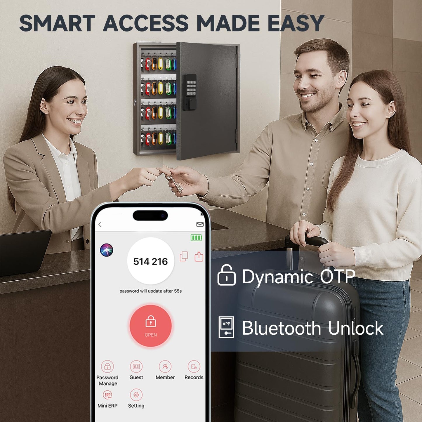 WeHere 120-Key Smart Key Lock Box – Wall Mounted Key Cabinet Organizer with App Access, One-Time Code, Bluetooth & WiFi Unlock (Sold Separately), Key Management System for School, Rental, Office