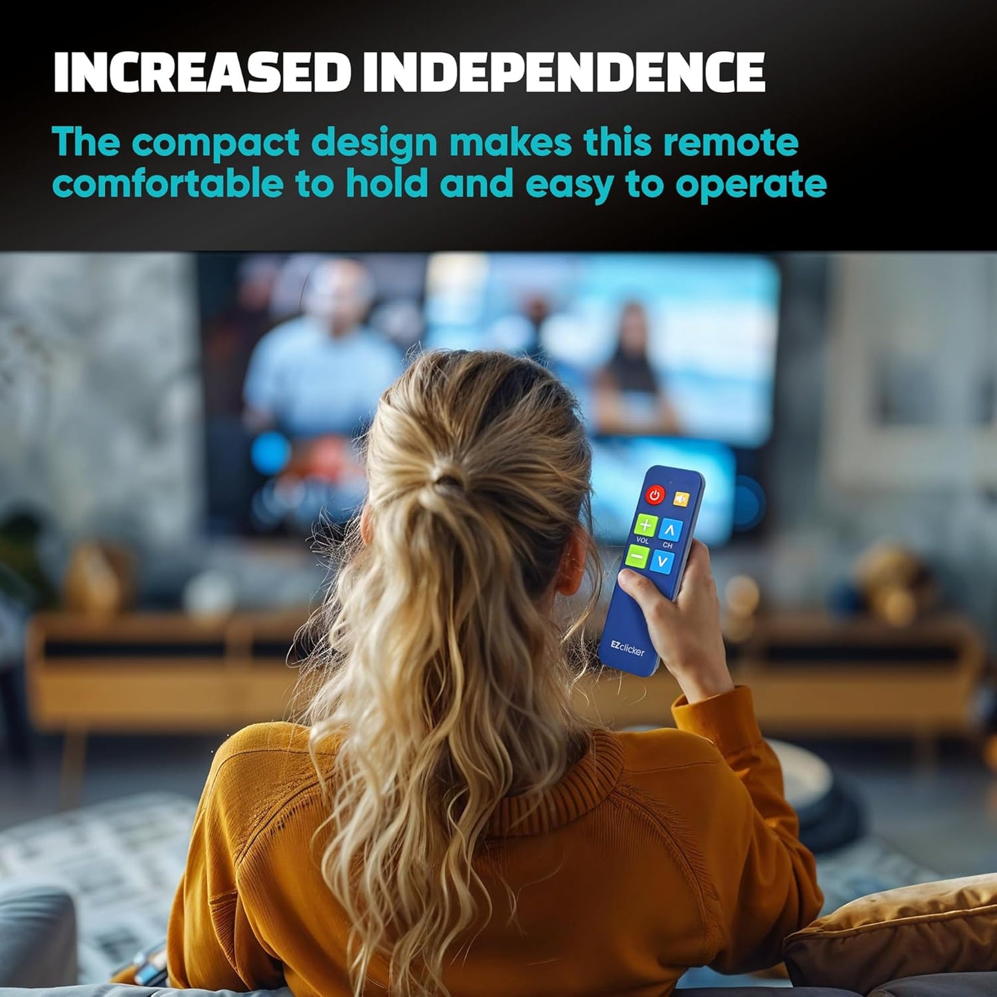 EZClicker (2xAAA TV Remote for Seniors, Extra Simple Big Button Remote (Blue) Works with Major TV Brands, NOT
