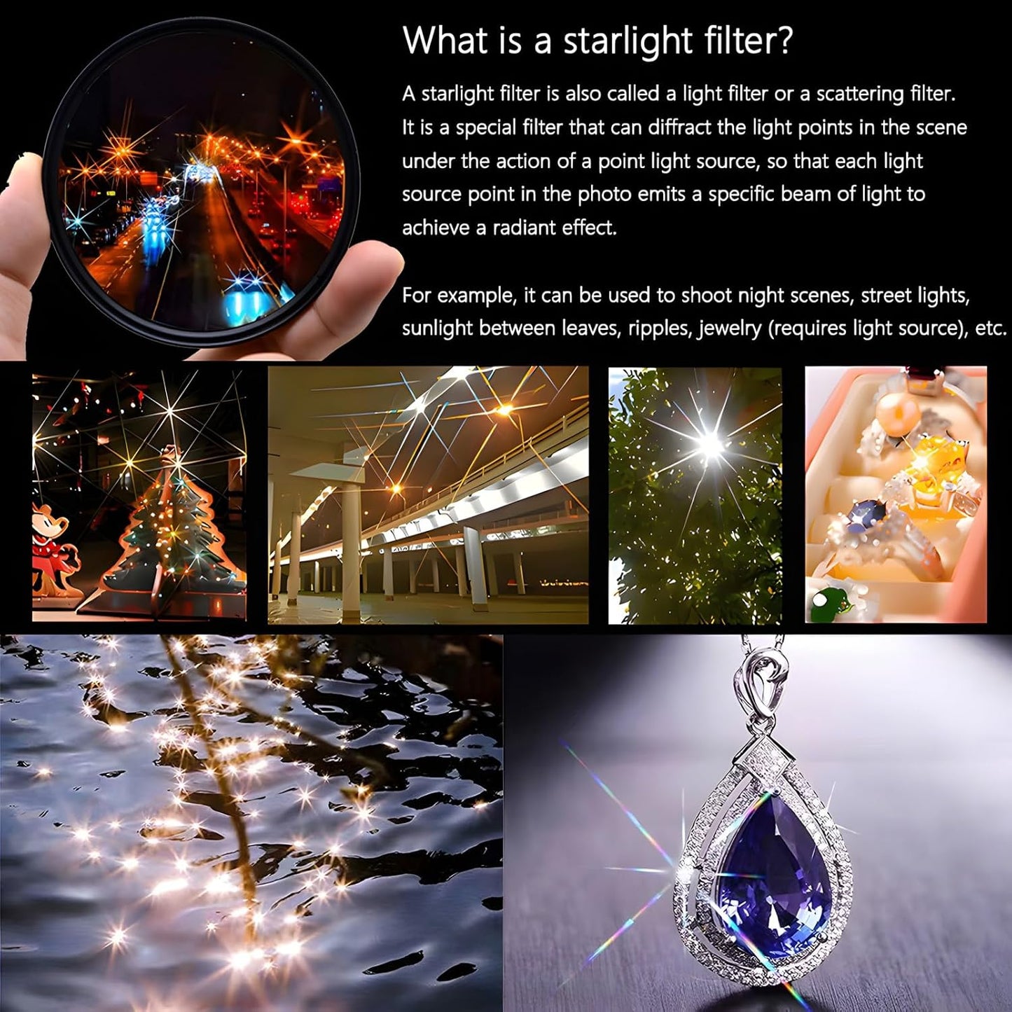 YOFOTIXAUU 37mm (3pcs) 4 6 8 Set, (37mm) Star Filters Kit Points Cross Screen Starburst Filters Lens Cap & Cleaning