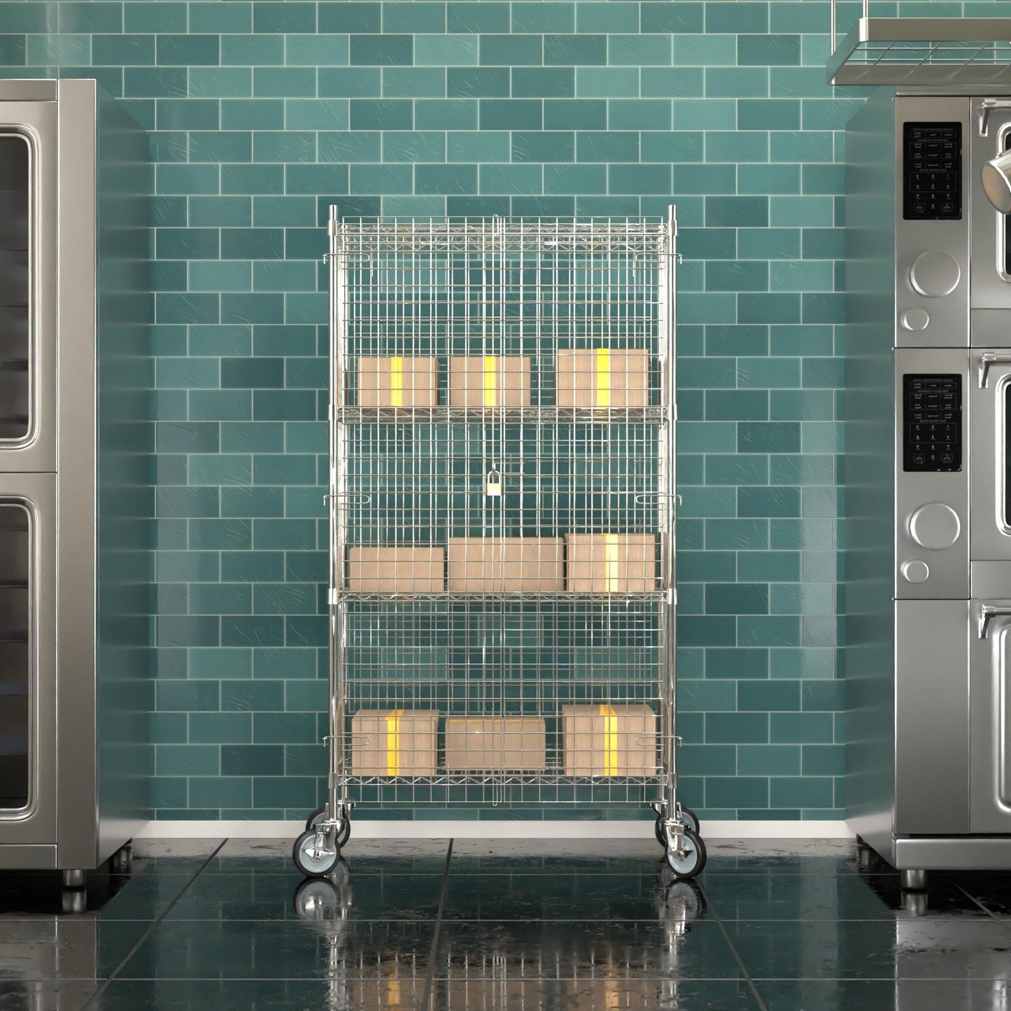Krollen Industrial 18"x36"x70" Metal Wire Chrome Security Heavy Duty Commercial NSF Certified Storage Unit | Mobile Wire Security Cage Kit