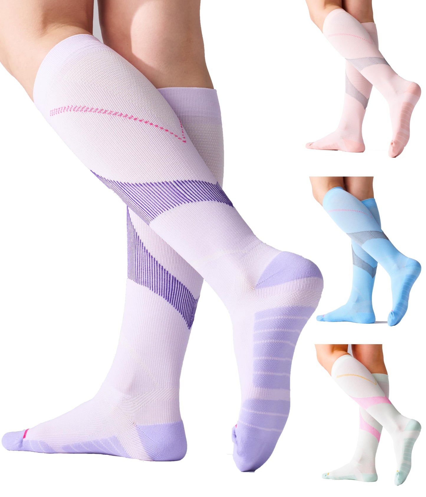 Mosithings 4 Pairs Compression Socks For Women 15-20mmHg Graduated Compression Circulation Support Socks For Flying, Color Mix2,S/M