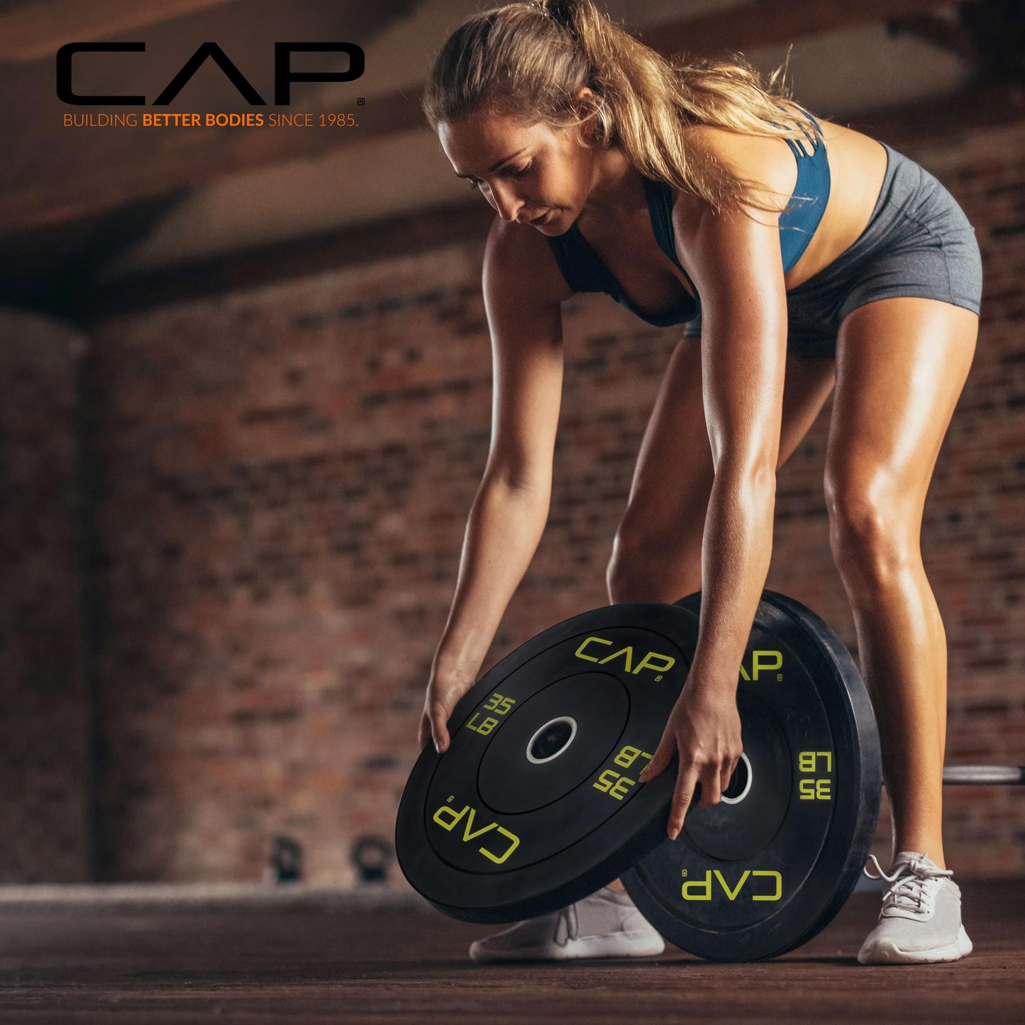 CAP Barbell 100 LB Economy Olympic Bumper Plate Set with Color Logo | Black
