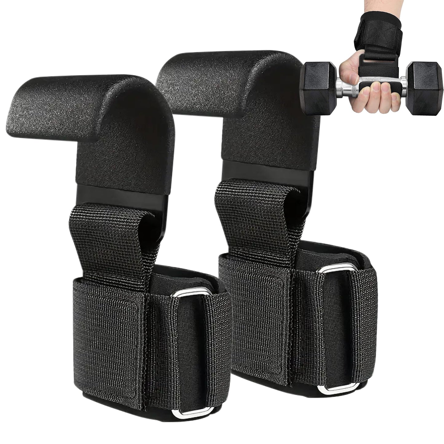 Weight Lifting Hooks (Pair) with Padded Wrist Straps – Heavy Duty Steel Grip Support for Deadlifts, Powerlifting, Bodybuilding & Pull-Ups – Gym Training Hooks for Men & Women