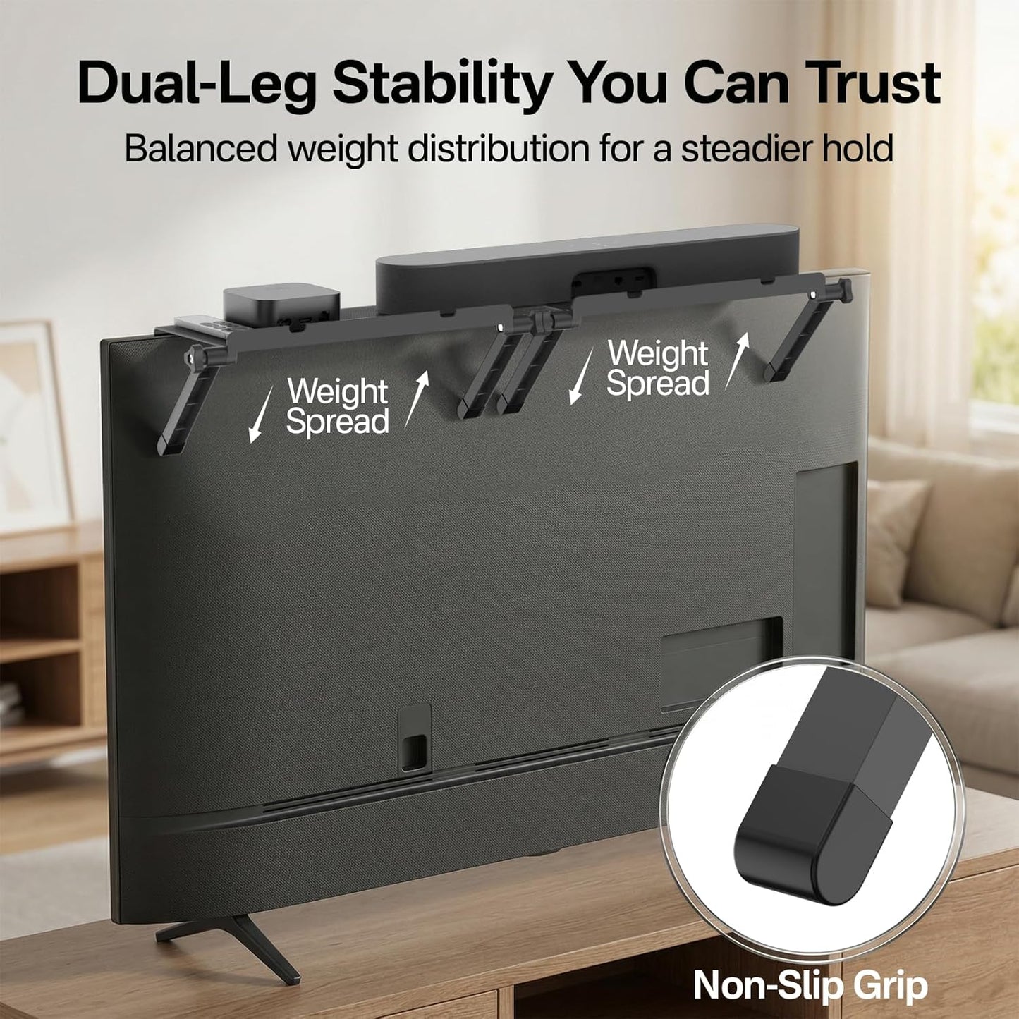 tiebutie 15 Lbs, No Drill Sound Bar Mount Top of TV Universal TV Top Shelf for Small Soundbars Up to Floating Sound Bar