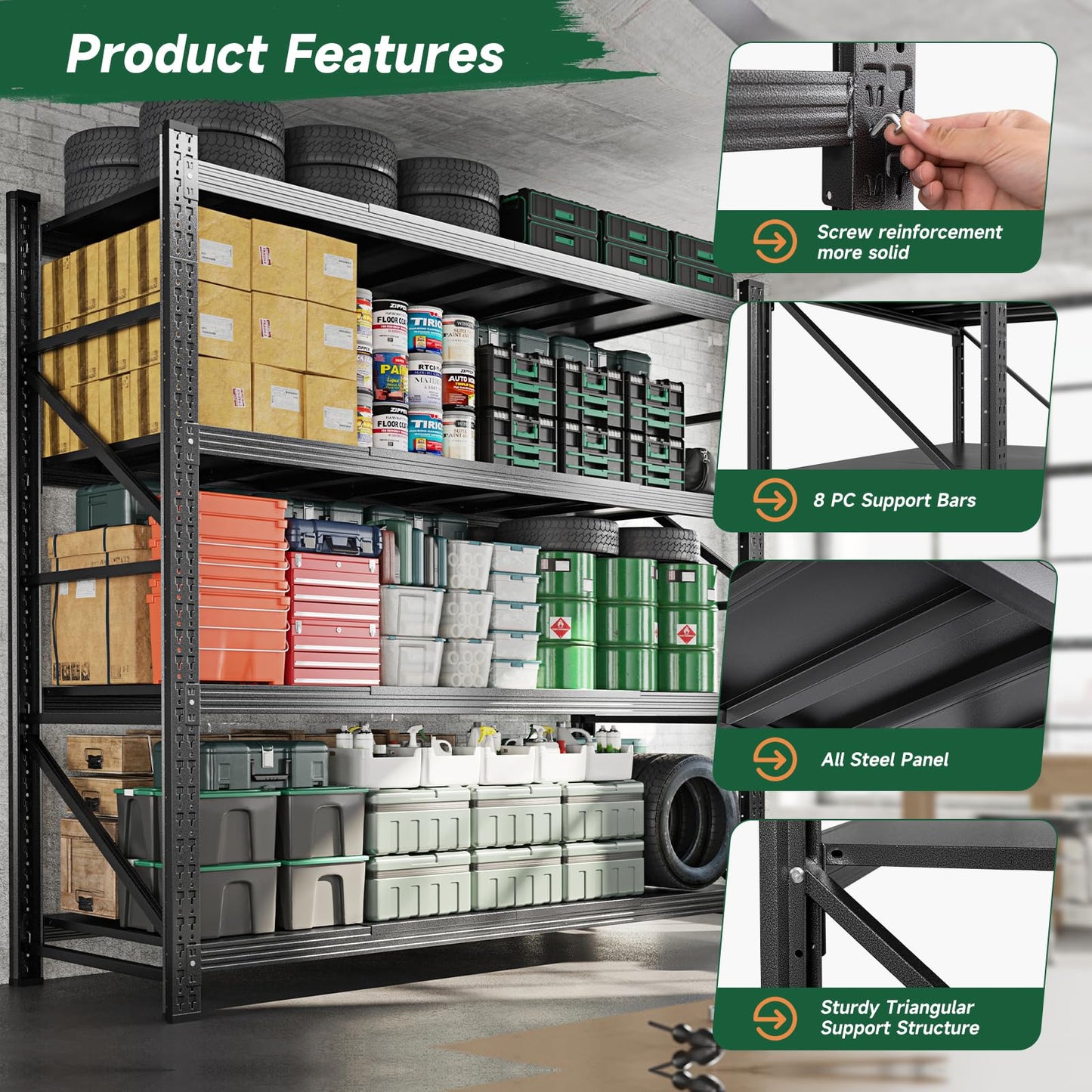 Letaya 6000LBS Storage Shelves Heavy Duty,79" W Garage Shelving Units, 4 Tier Adjustable Utility Rack Shelf,Large Metal Industrial Shelves,for Shop,Warehouse,Basement,Black (79" W x 24" D x 79" H)