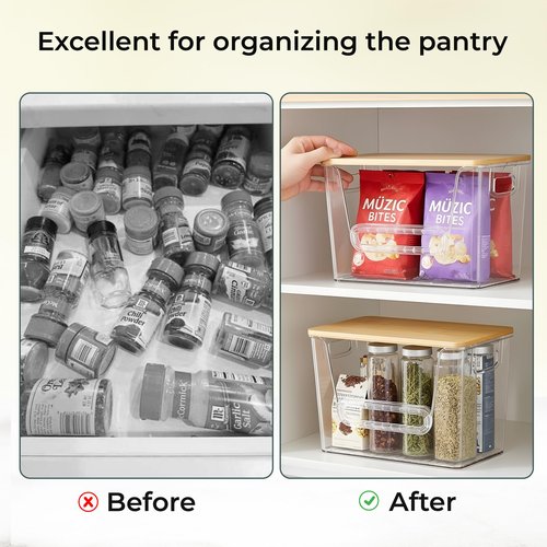 2 Set Pantry organizers and Storage,Trash Bag Holder Under sink Organizer for 4-13 Gal Bags,Trash Bag Dispenser with Bamboo Lids and Stackable Clear Bins for Potato, Onion, Garlic, Fruit, Vegetables